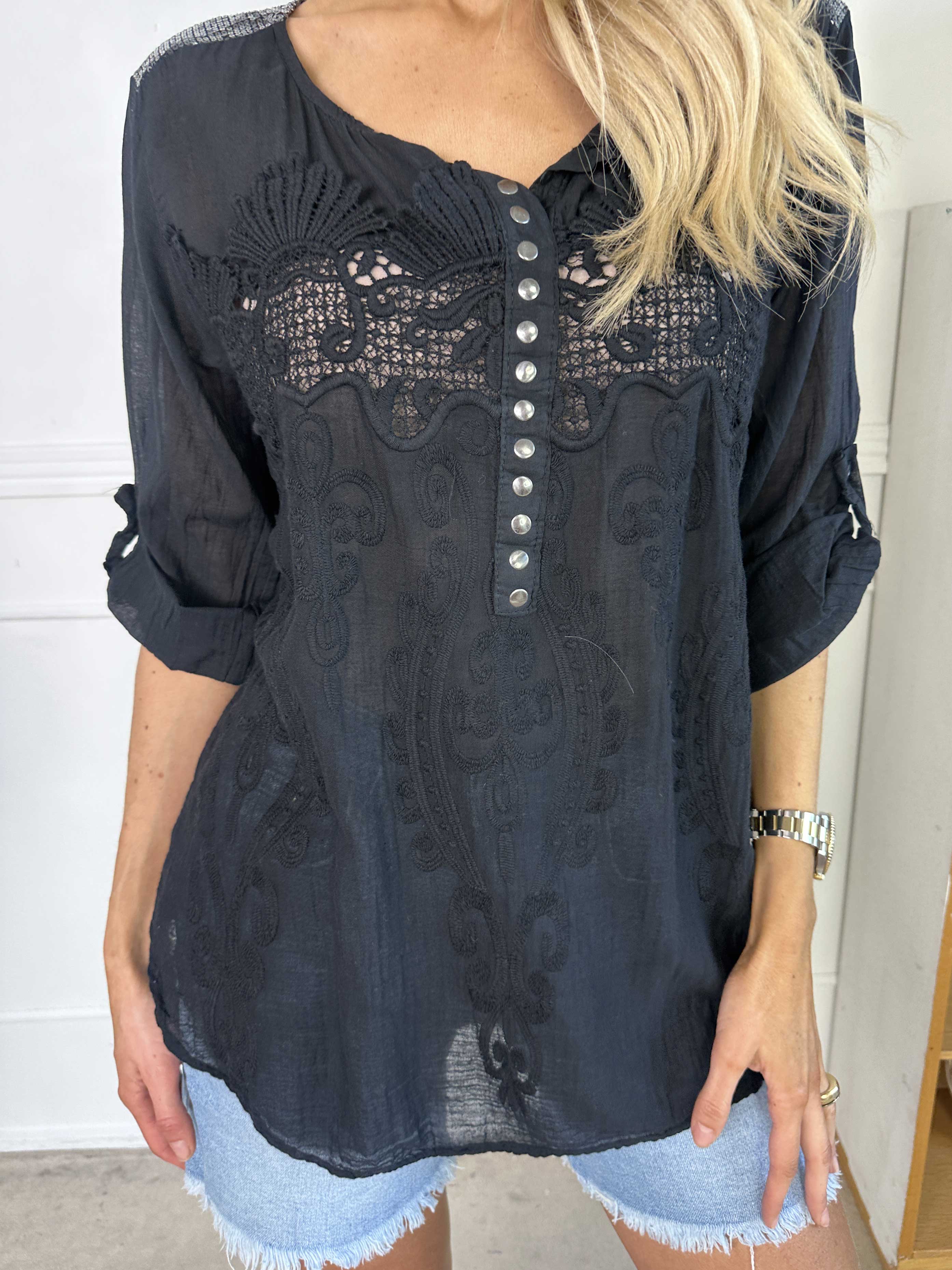 Ellis - Tunika i bomull med detaljer i form av broderier och paljetter